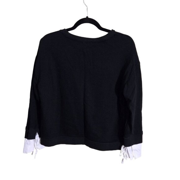 Carolina Belle Black Crewneck Sweater White Contrast Cuffs Size L - Picture 2 of 5